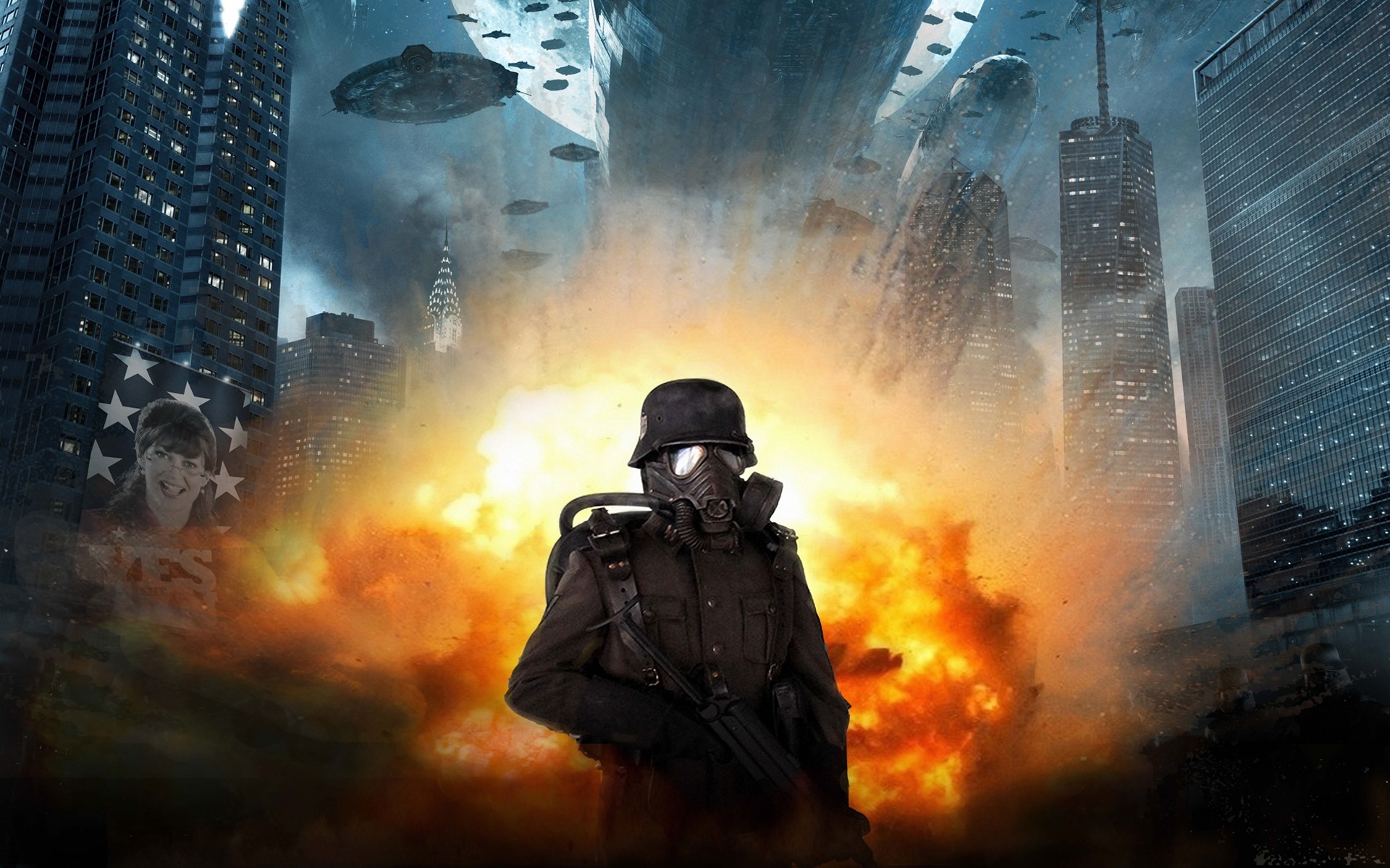 movies smoke flame calamity explosion battle a soldier automatic fire skyscrapers