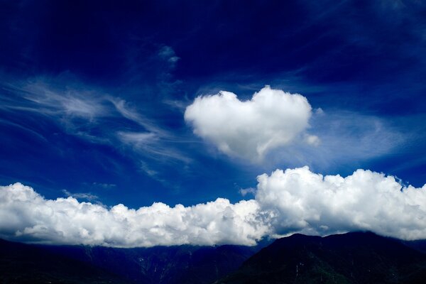 Blue sky over the mountains with cumulus clouds