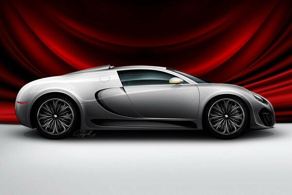 Изображение в графике машины bugatti на красном фоне