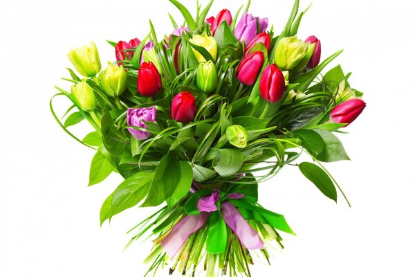 Bouquet exuberante com tulipas coloridas