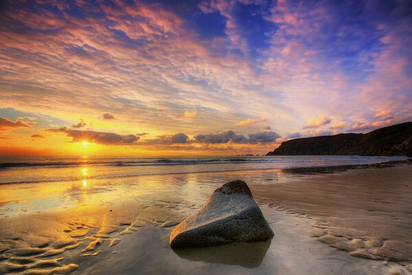 Evening sunset over the surface of the water