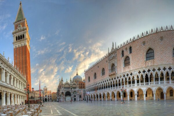 The deserted square of a European city