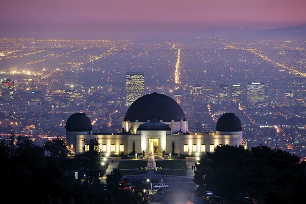 View of the city from above in the evening, private house