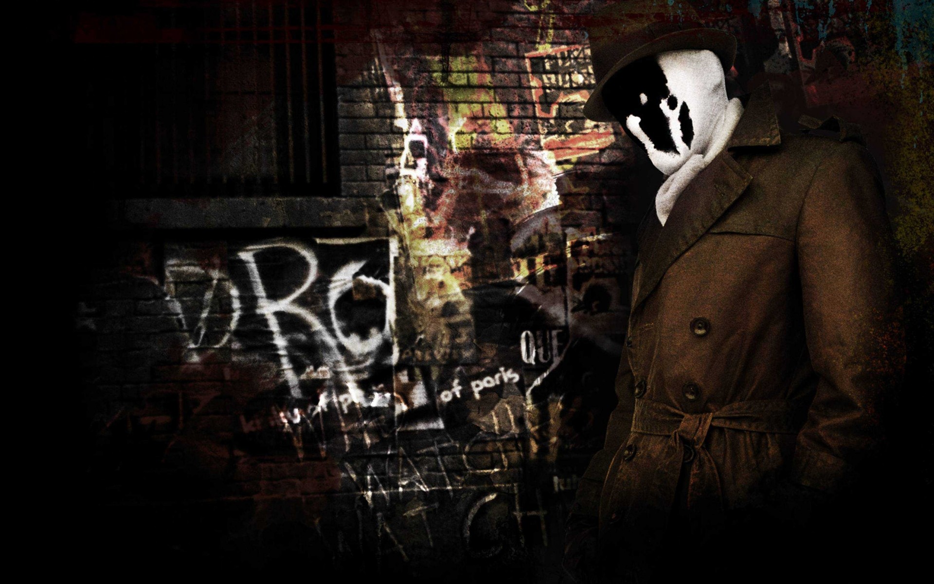 film uomo crimine graffiti scuro adulto arte interno struttura rorschach graffiti da parete superoper poster di watchmen