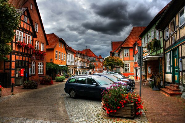 Hermosa calle de estilo europeo