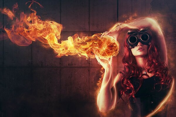 Girl with red hair fireball