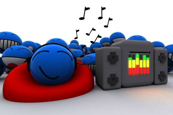 Blaue Smileys ruhen sich zur Musik aus