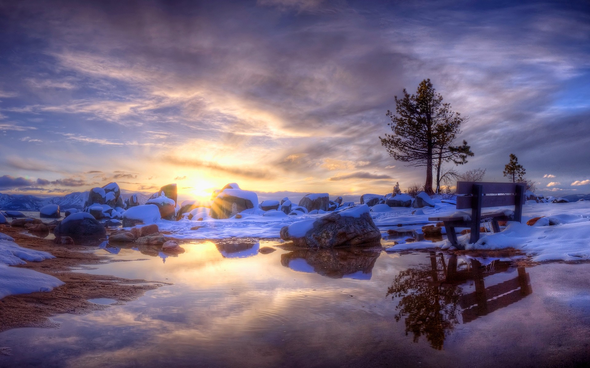 paisaje puesta de sol agua amanecer reflexión paisaje noche cielo crepúsculo mar lago playa océano luz naturaleza nieve invierno viajes sol mares fondo piedras hechizos solares