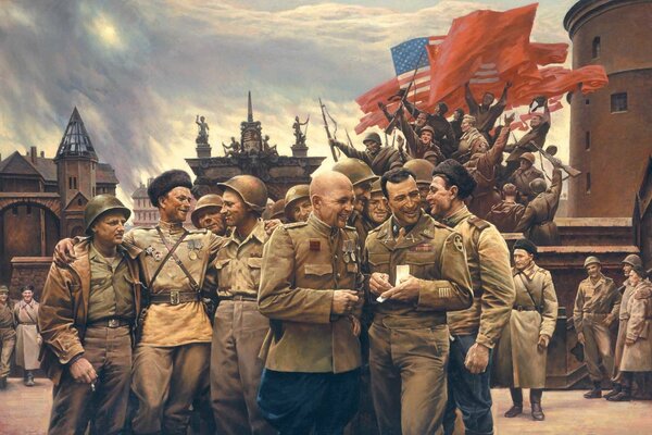 Солдаты США и СССР радуются победе