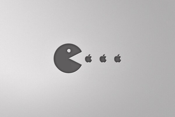 Смайлик pacman кушает яблоко apple