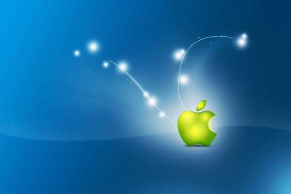 Icona luminosa apple su sfondo blu