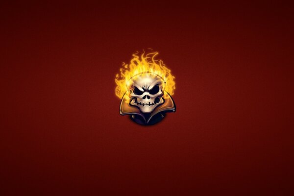 A skull on fire on a brown background