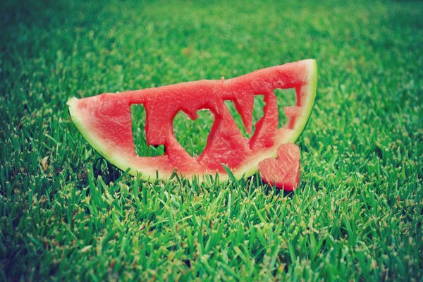 Auf dem grünen Rasen Wassermelone mit Liebe