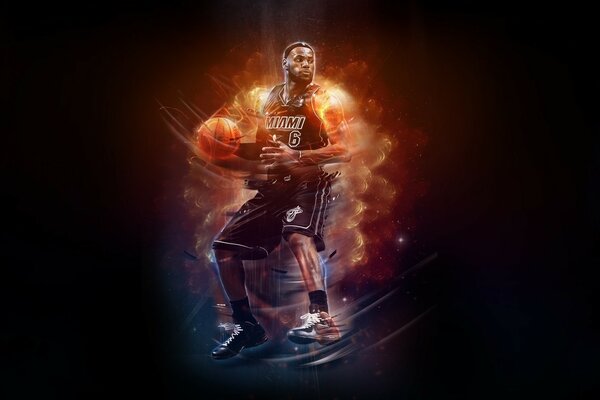 Imagen creativa con el jugador de baloncesto del equipo Miami