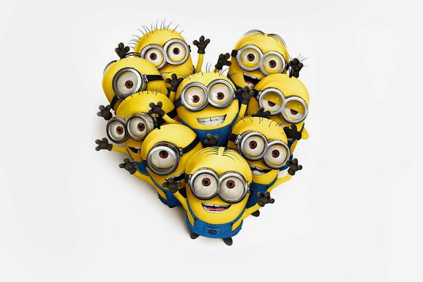 Nueve minions en forma de corazón