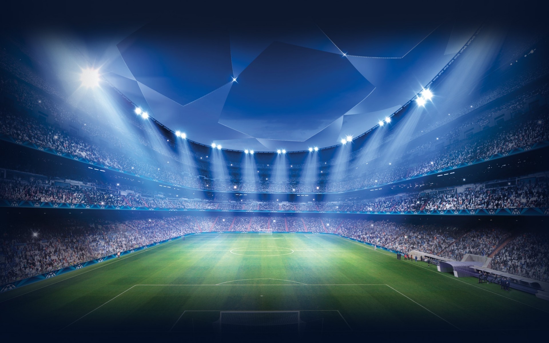 football abstract motion light stadium football field champions league poster