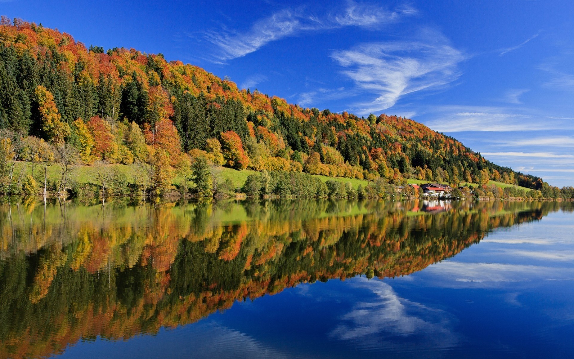 germany water lake reflection landscape nature travel outdoors wood sky river fall tree dawn scenic forest trees colorful leaves blue clouds