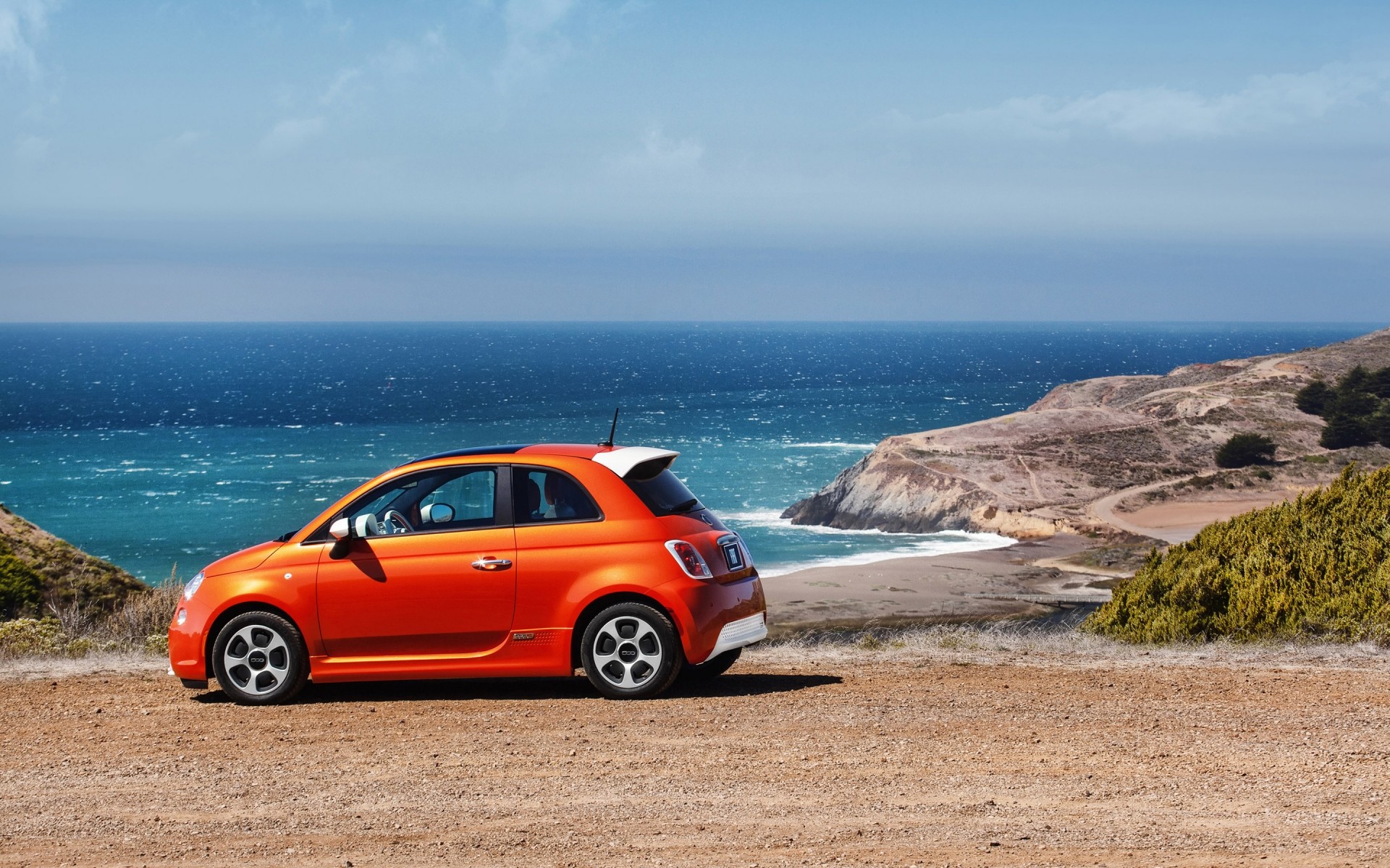 fiat strand meer ozean reisen meer auto auto wasser himmel sand fiat 500