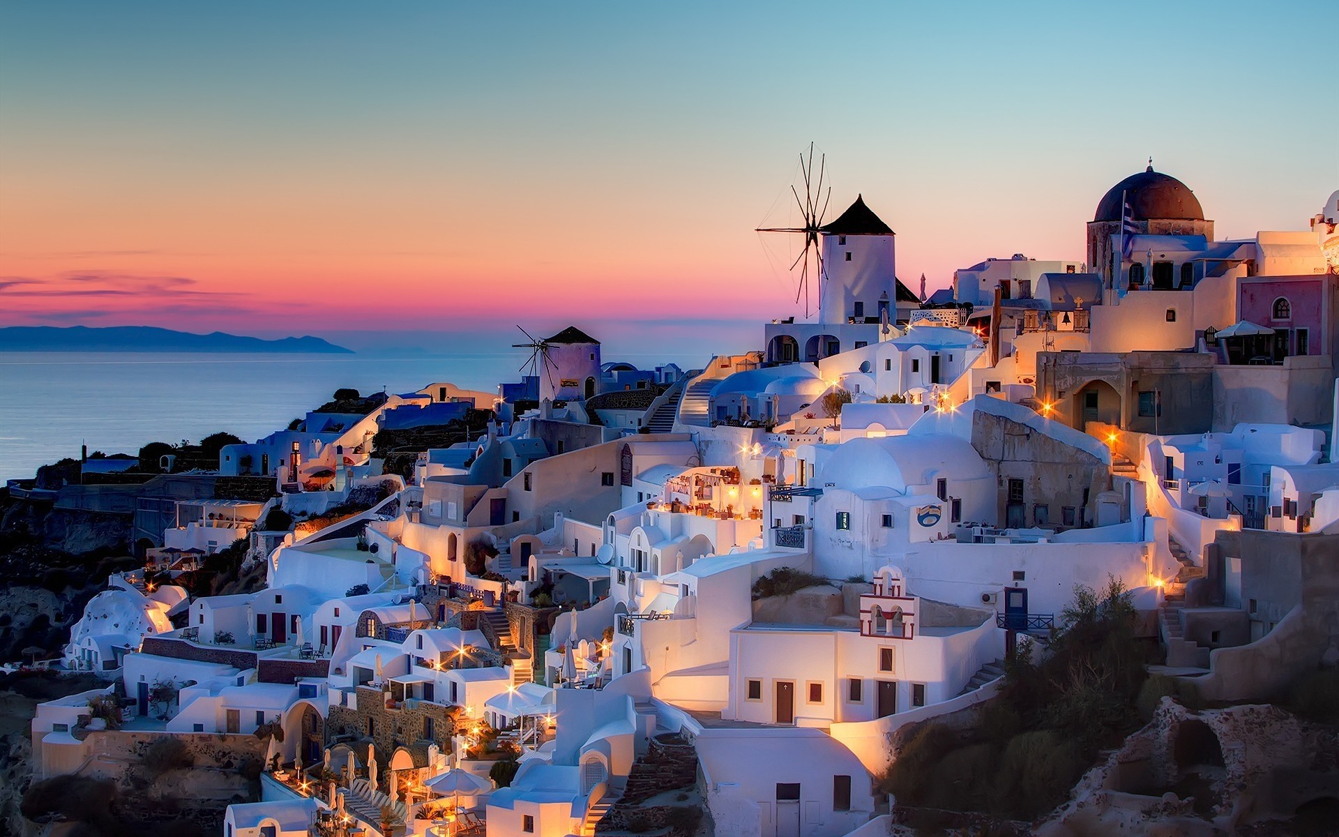 greece travel architecture town city sea water seashore evening house sunset cityscape dusk sky outdoors tourism building church harbor scenic greece city santorini landscape santorini view