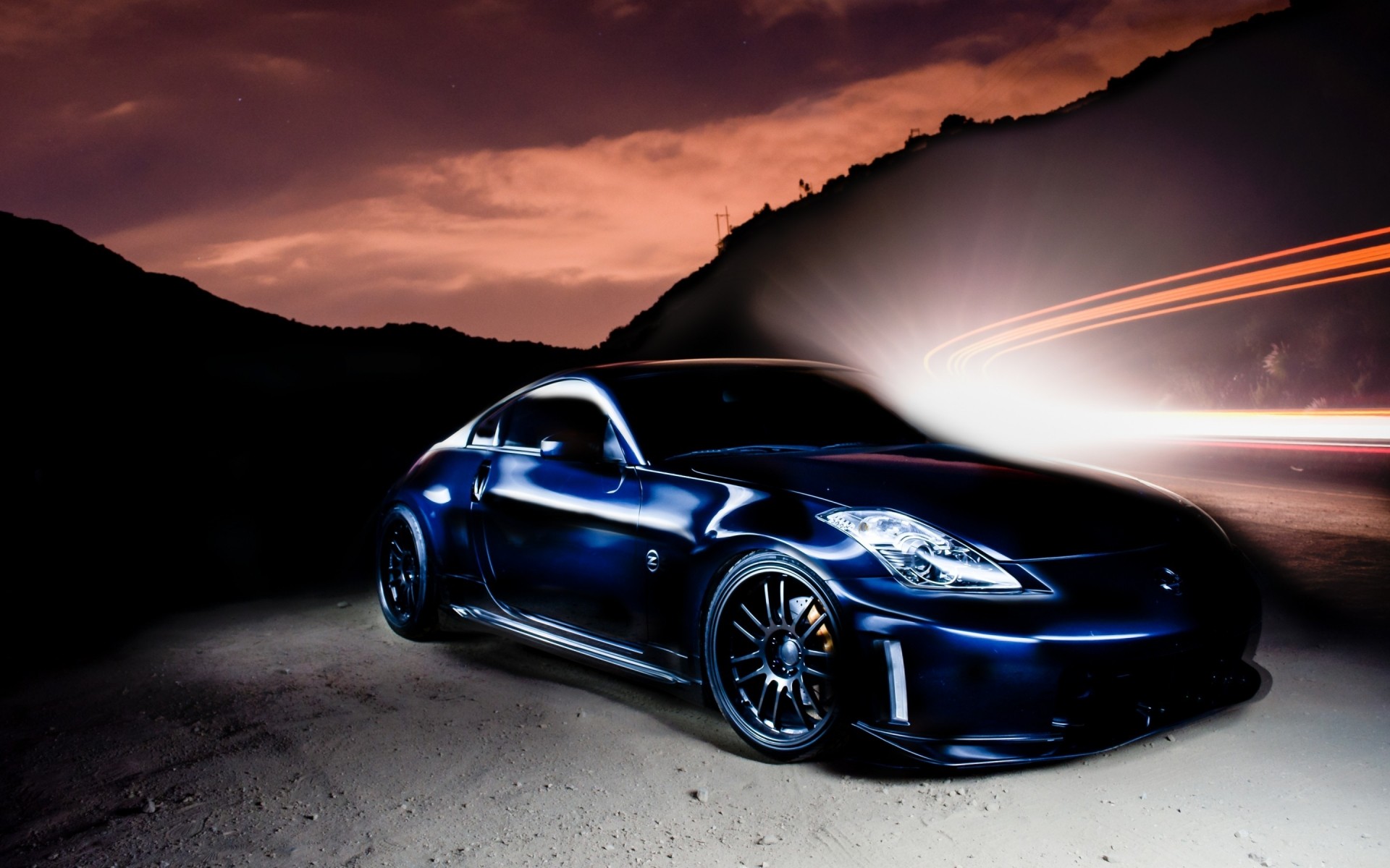 nissan auto schwarz asphalt automobil beeilen sie sich bürgersteig mittags auto räder transportsystem schnell motorhaube sonnenuntergang nissan 350z