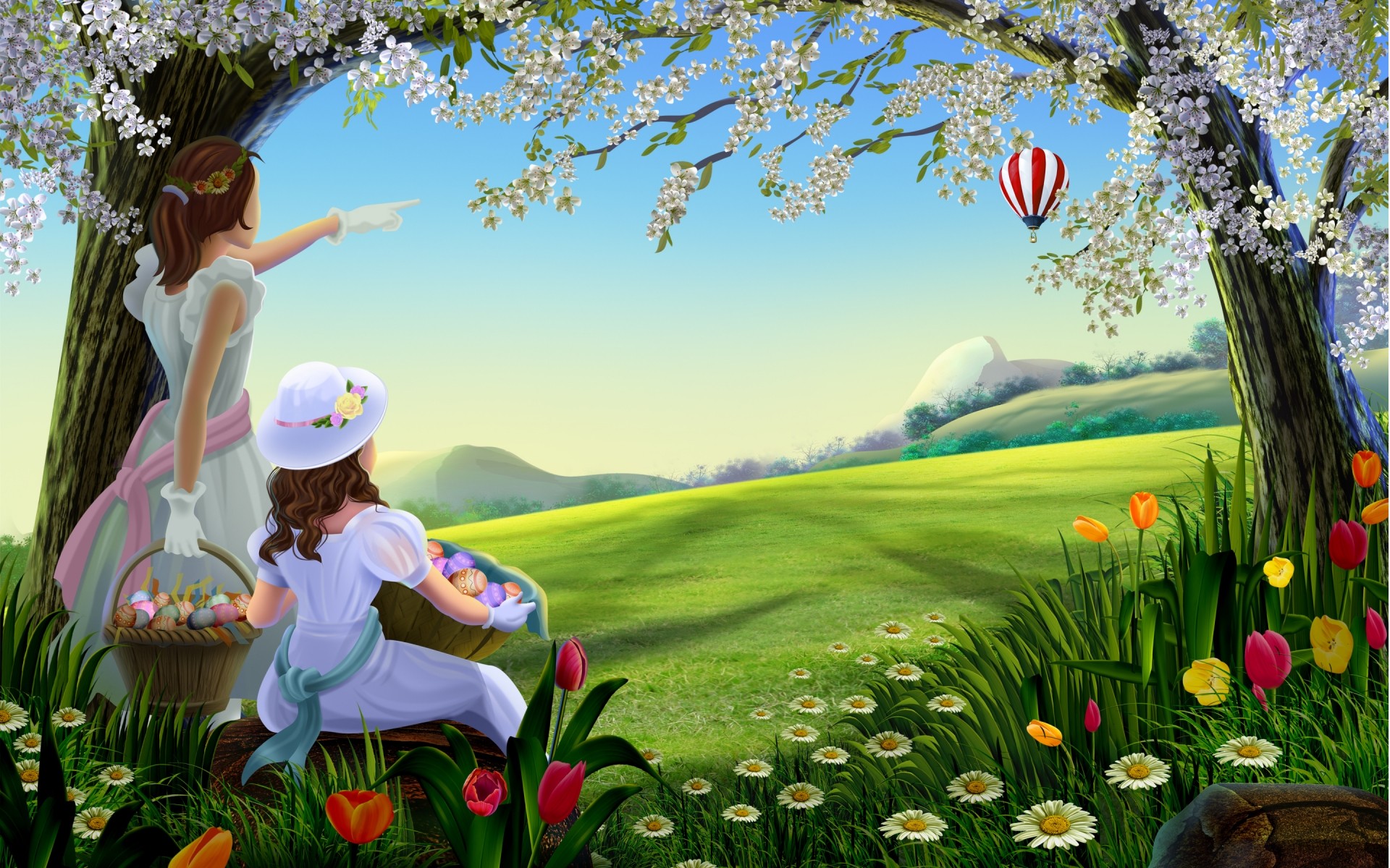 spring grass flower summer nature outdoors hayfield child sky lawn fun tree leisure garden woman landscape balloon blue sky tulips