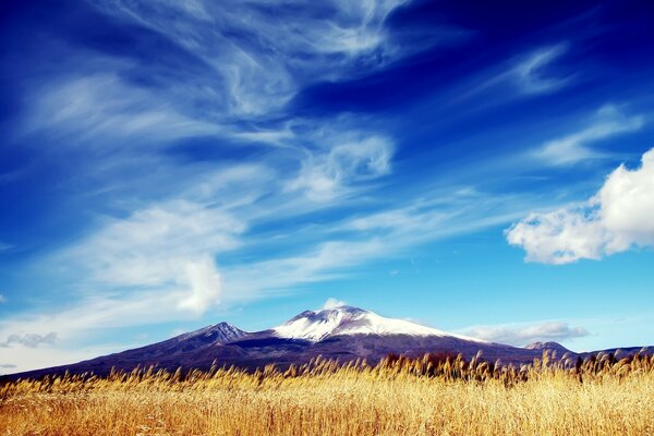 Nuvens flutuam sobre a terra dourada