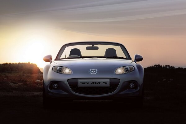 Mazda convertible in the morning at dawn