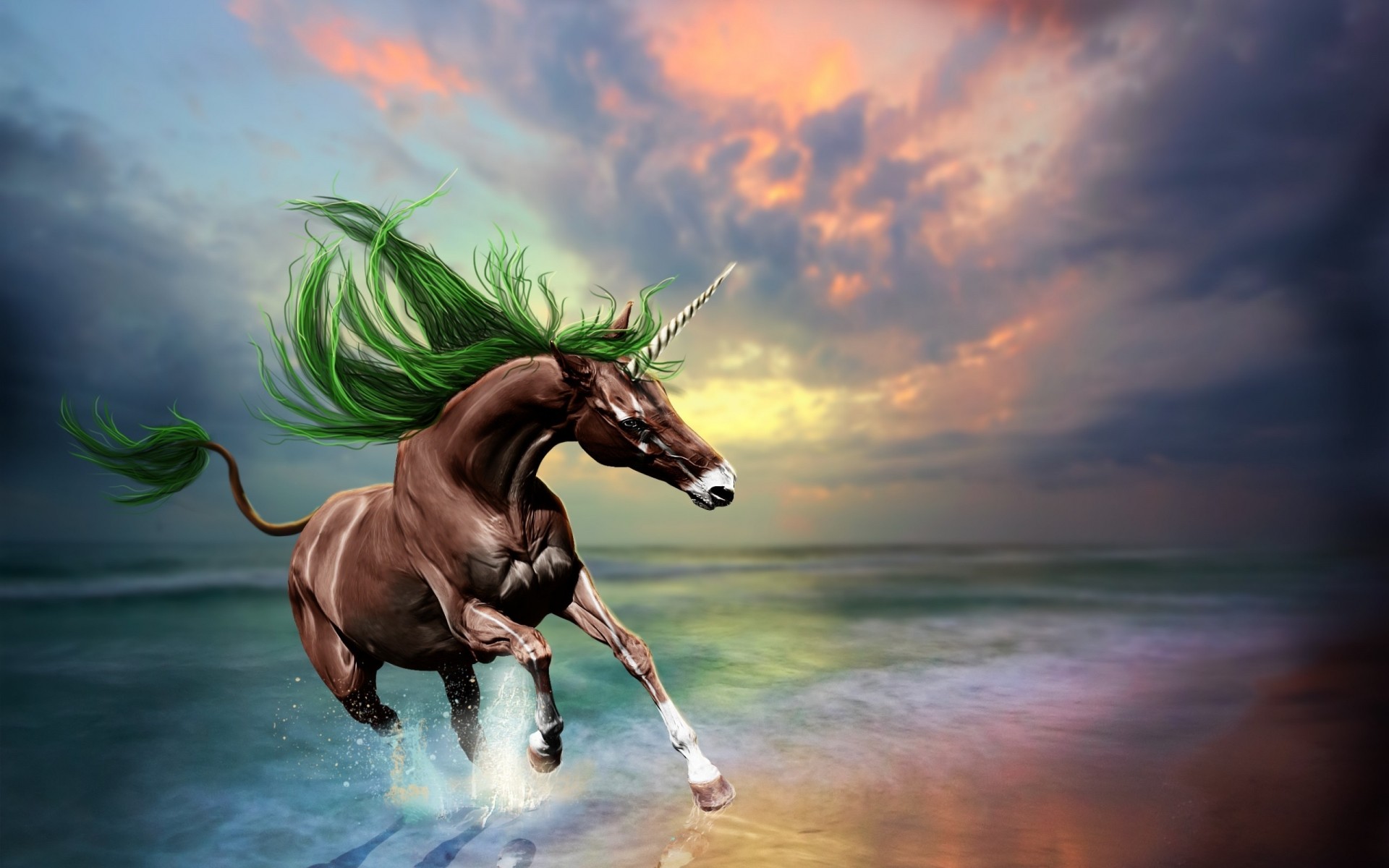 fantasy water motion mammal ocean beach sea cavalry sky illustration seashore one sunset competition summer horse