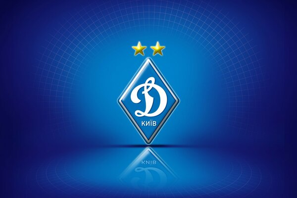 Logo des Fußballvereins Dynamo Kiew auf blauem Hintergrund