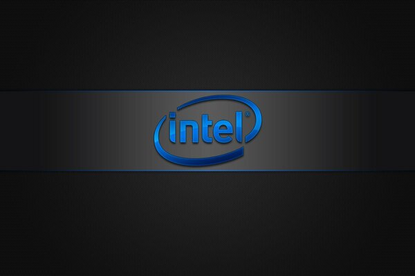 Intel lettering in blue letters on a dark background