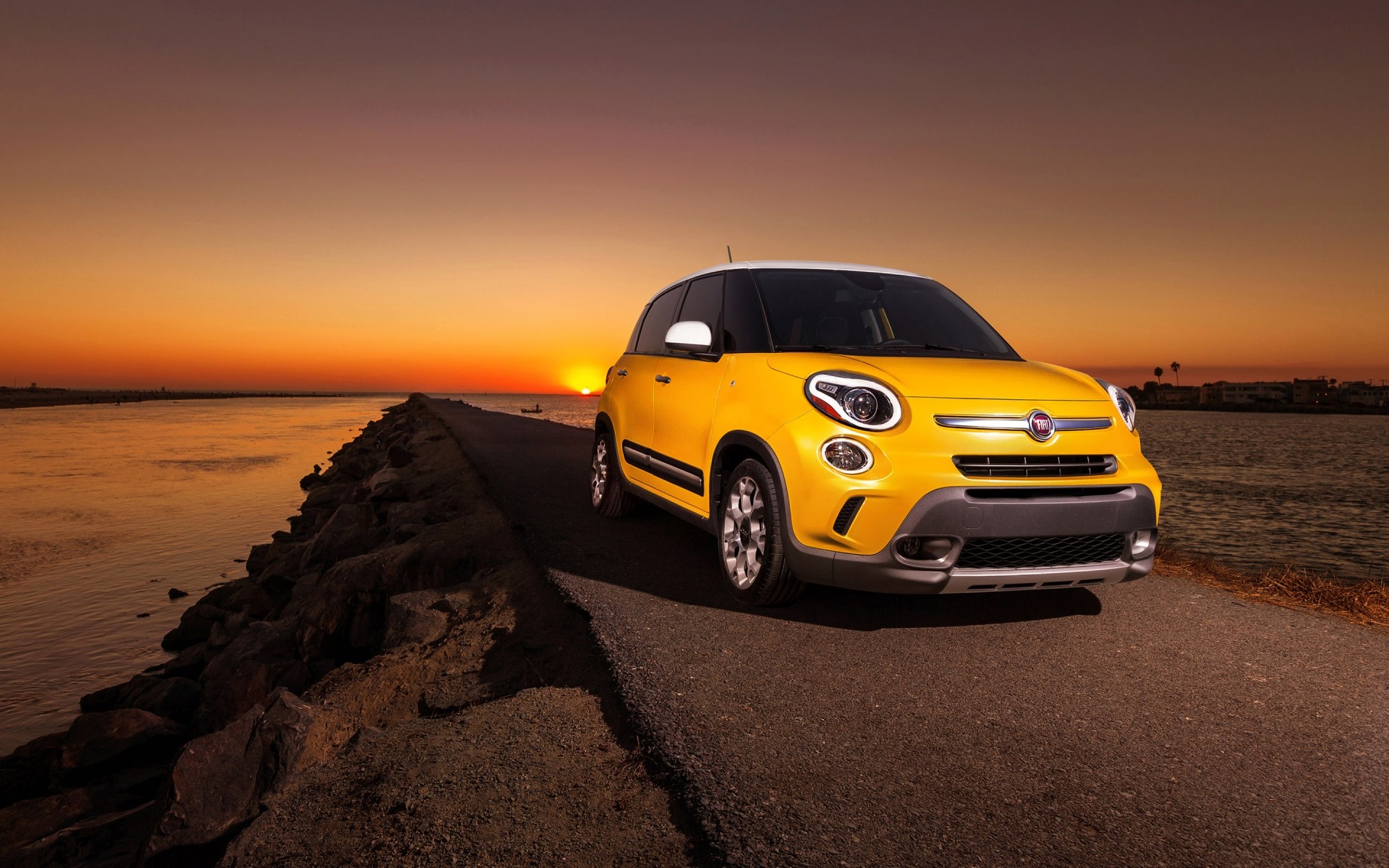 fiat beach sunset car vehicle sea ocean travel seashore transportation system water fiat 500l