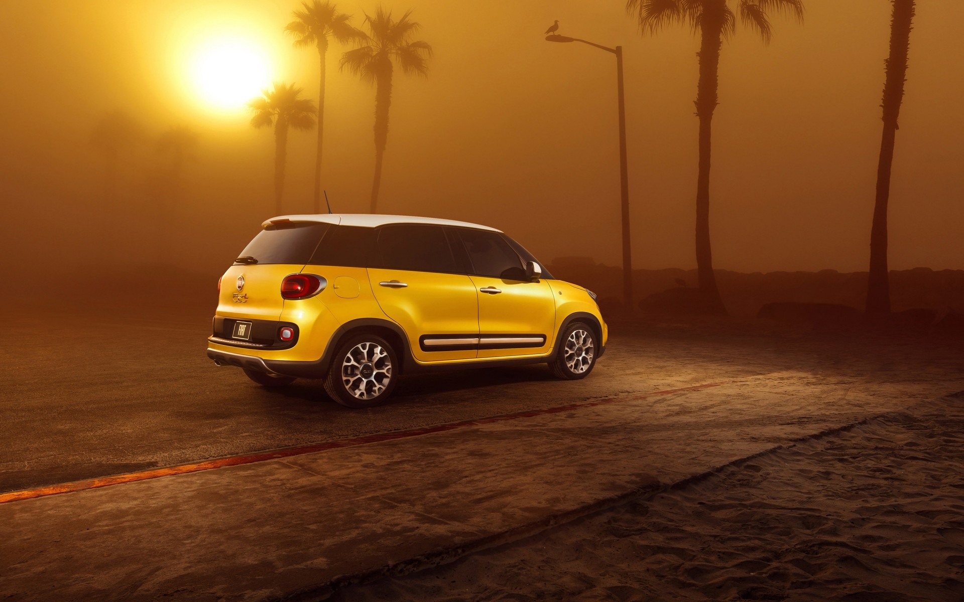 fiat auto auto schwarz bürgersteig beeilen sie sich transportsystem strand sonnenuntergang aktion unschärfe asphalt fiat 500l