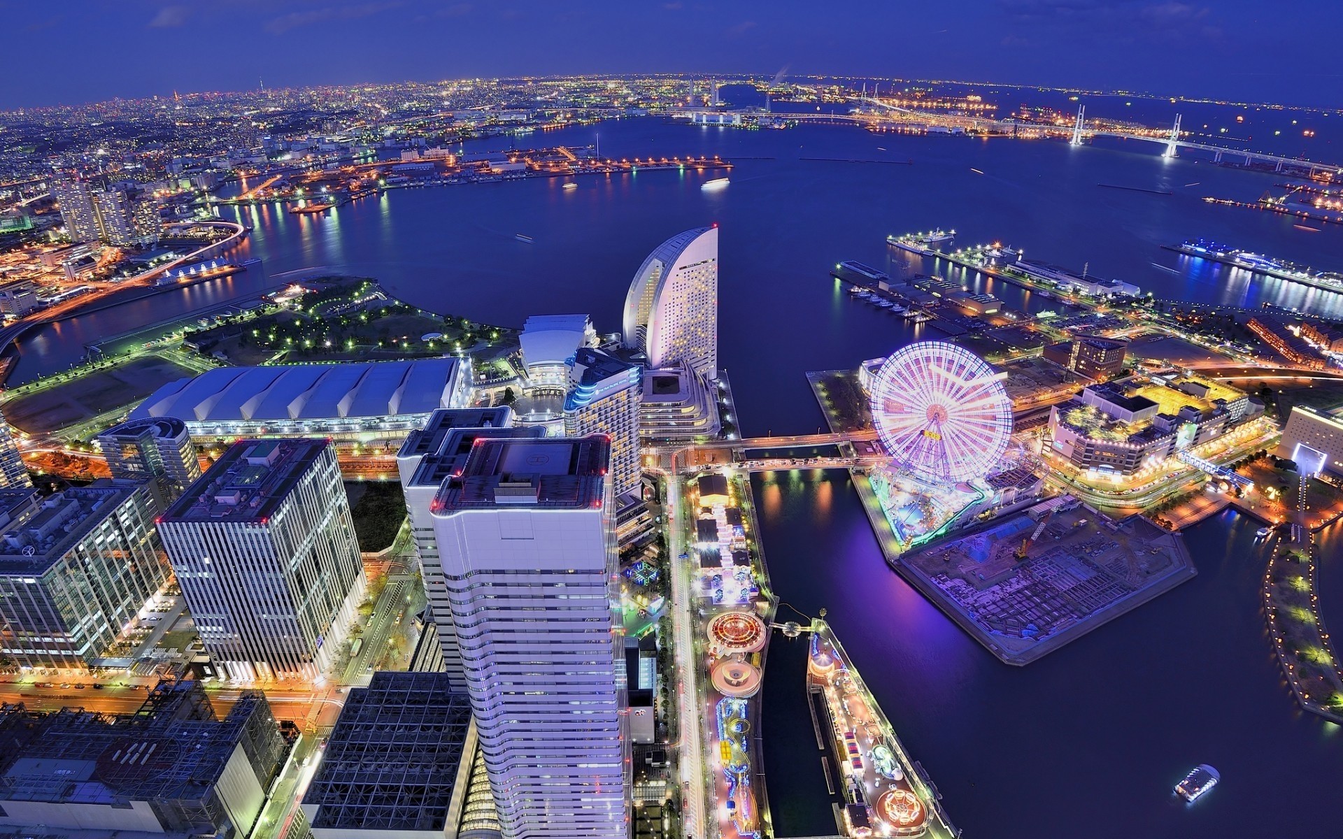 japan stadt stadt architektur reisen skyline abend antenne haus wasser wolkenkratzer dämmerung städtisch spektakel hafen himmel fluss geschäft sehenswürdigkeit modern landschaft lichter der großstadt