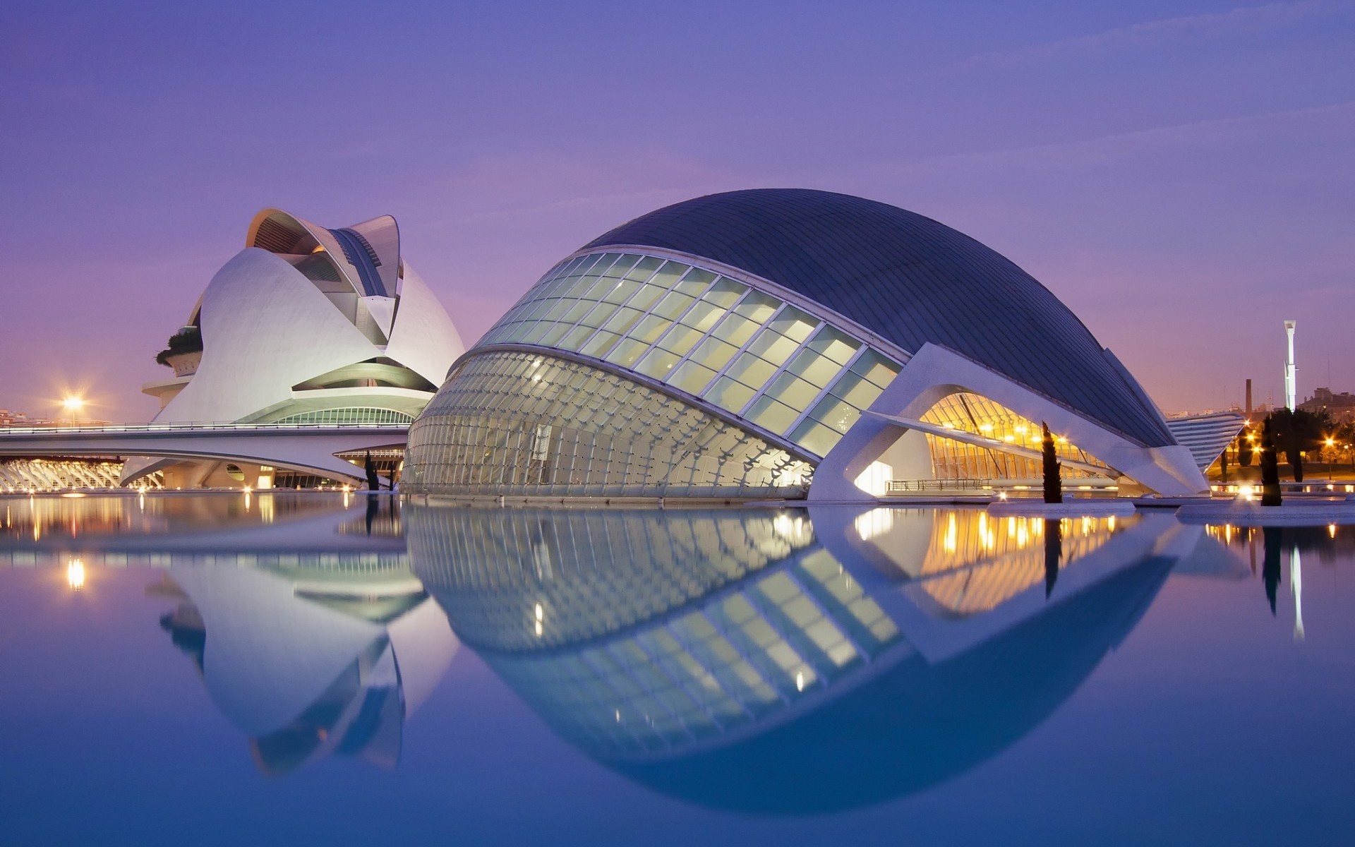 spain sky travel architecture reflection evening water transportation system light city sunset dusk bridge landscape