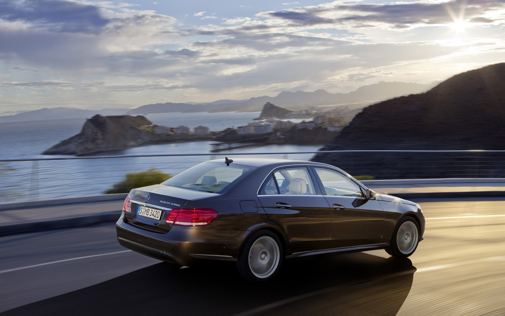 mercedes-benz car vehicle blacktop travel sunset action beach mercedes benz e class