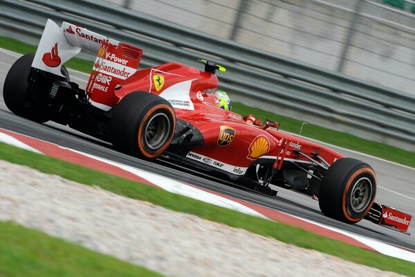 Racing red car with advertising inscriptions