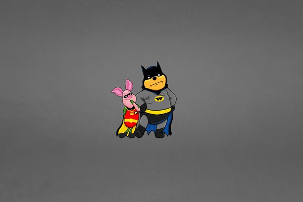 Winnie the Pooh und ein Ferkel in Batman-Masken