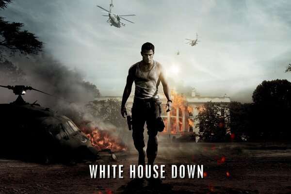 The White House is on fire and the aftermath of the battle around, the hero walking away from there