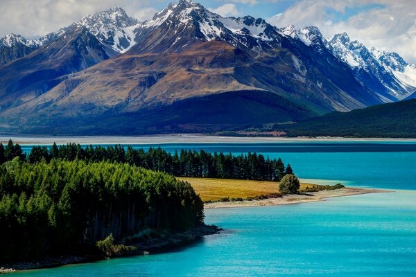 Huge mountains and turquoise lake