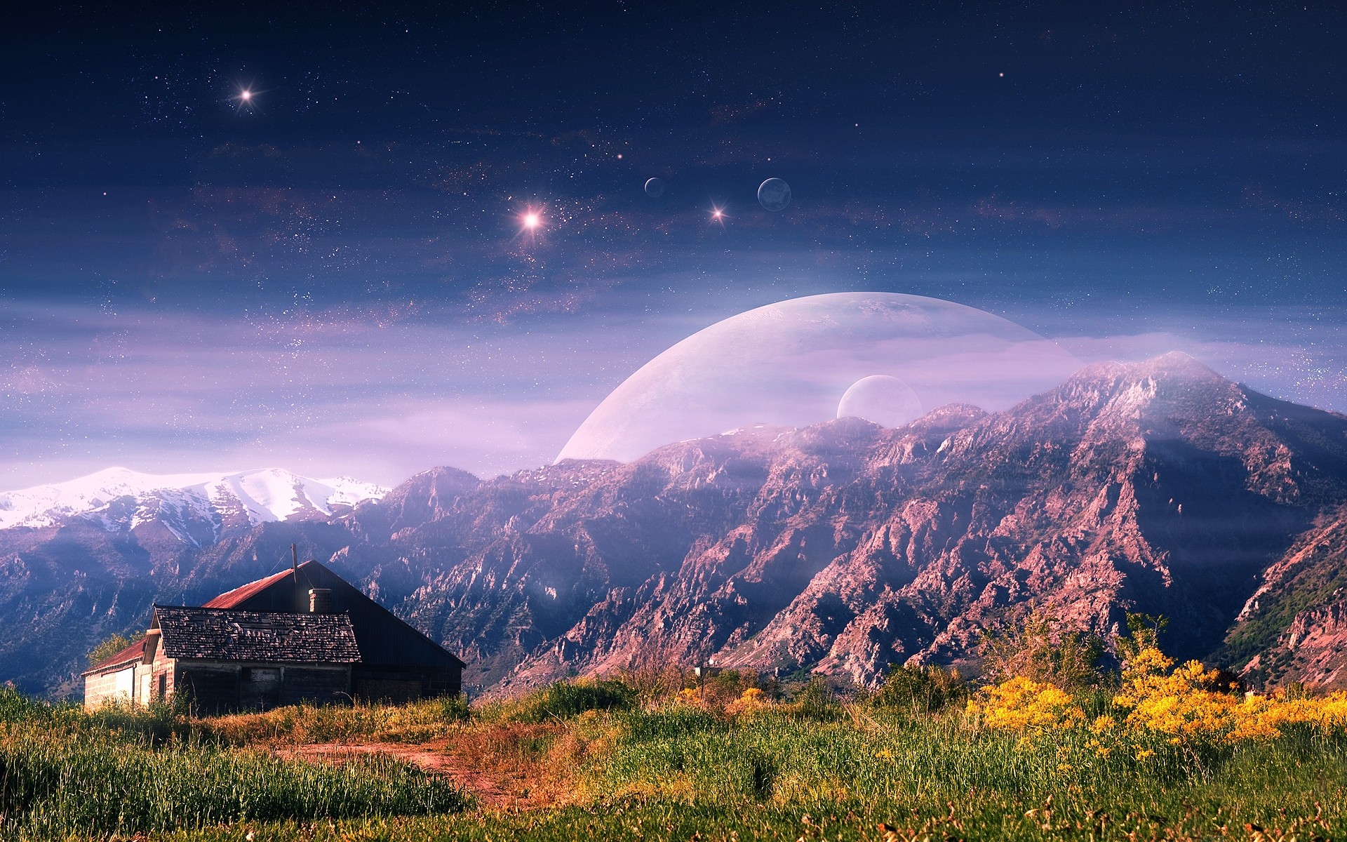 landschaften berge himmel reisen landschaft natur im freien schnee landschaftlich mond morgendämmerung abend sterne