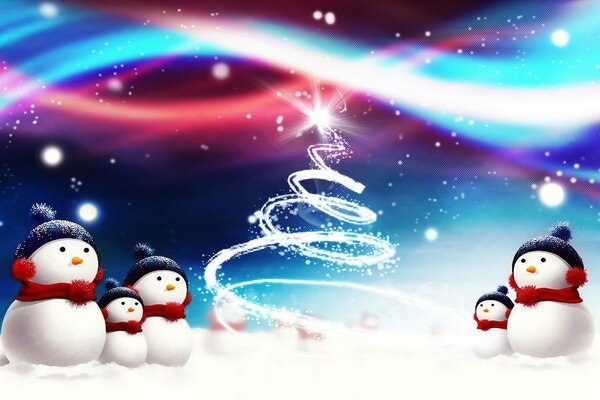 新年的雪人形象和圣诞树的形象