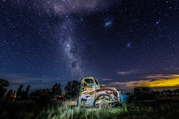 The beauty of rusty machinery in the night