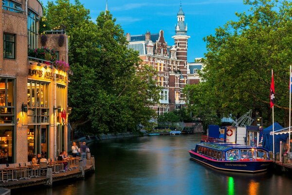 Ships float in the city canal