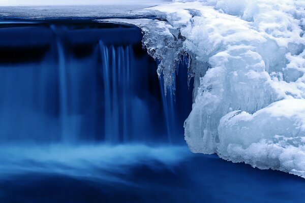 Landscape with cold blue water and ice