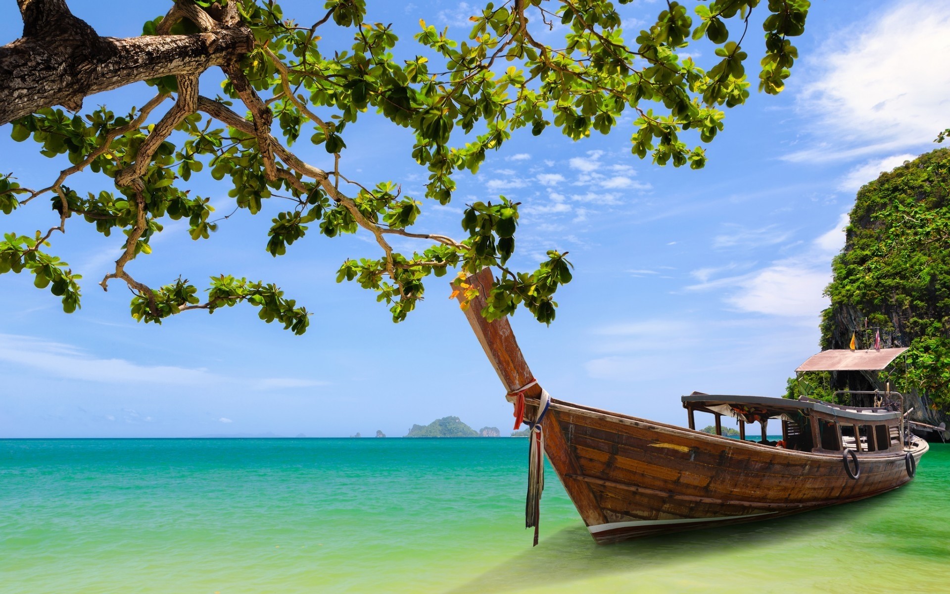 landschaft tropisch wasser sommer insel idylle reisen baum paradies strand entspannung meer lagune ozean urlaub türkis exotisch boot resort sonne natur krabi meer landschaft