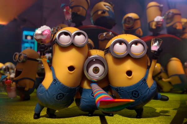 Minions celebrate and sing songs