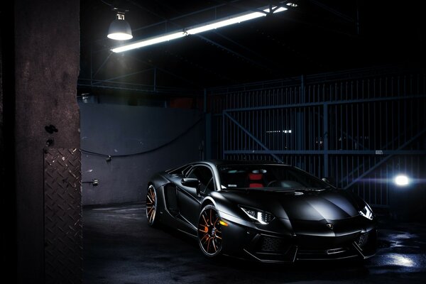 Black car in the garage