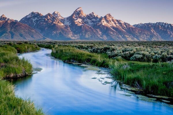 Lake and mountains in the background, landscape 