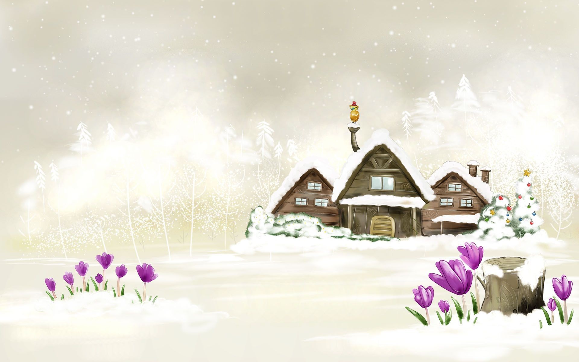 new year snow winter landscape tree nature illustration house season outdoors christmas sky