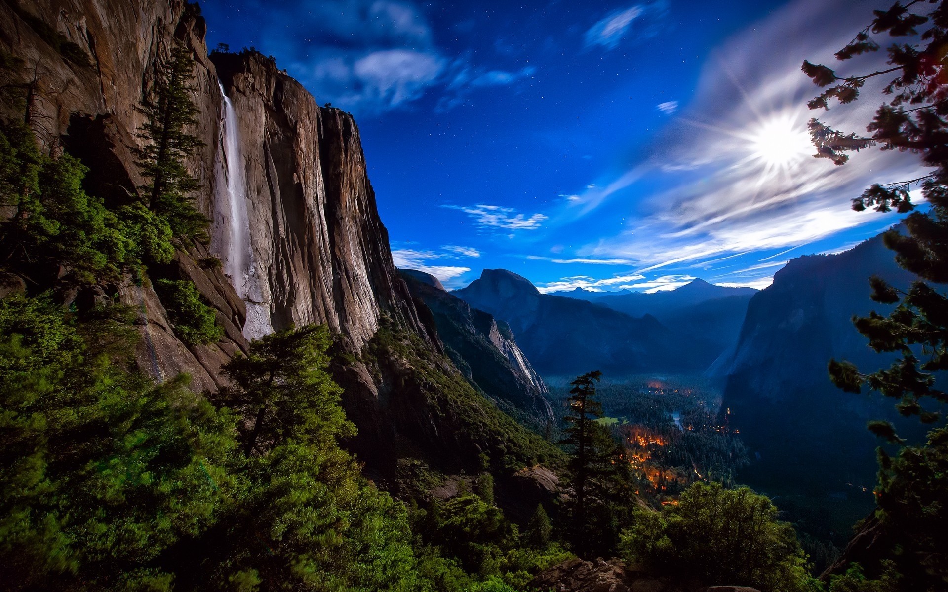 usa reisen landschaft im freien natur wasser himmel berge rock sonnenuntergang yosemite kaskade wald